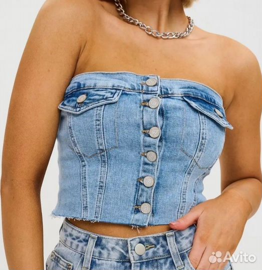 Кроп топ джинсовый