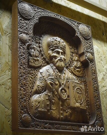 Икона Николай Чудотворец деревянная резная