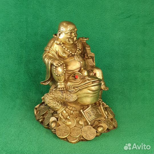 Статуэтка из бронзы Хотэй на жабе малый. Фен-шуй