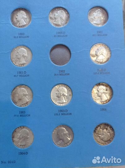 Коллекция монет номиналом 25 центов 1960г