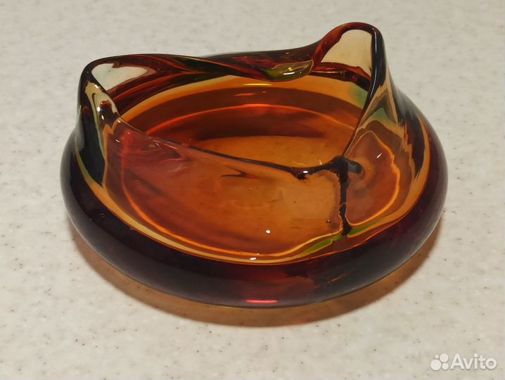 Пепельница СССР, цветное богемское стекло