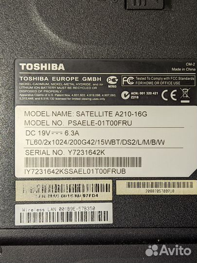 Ноутбук на запчасти toshiba Satellite A210-16G