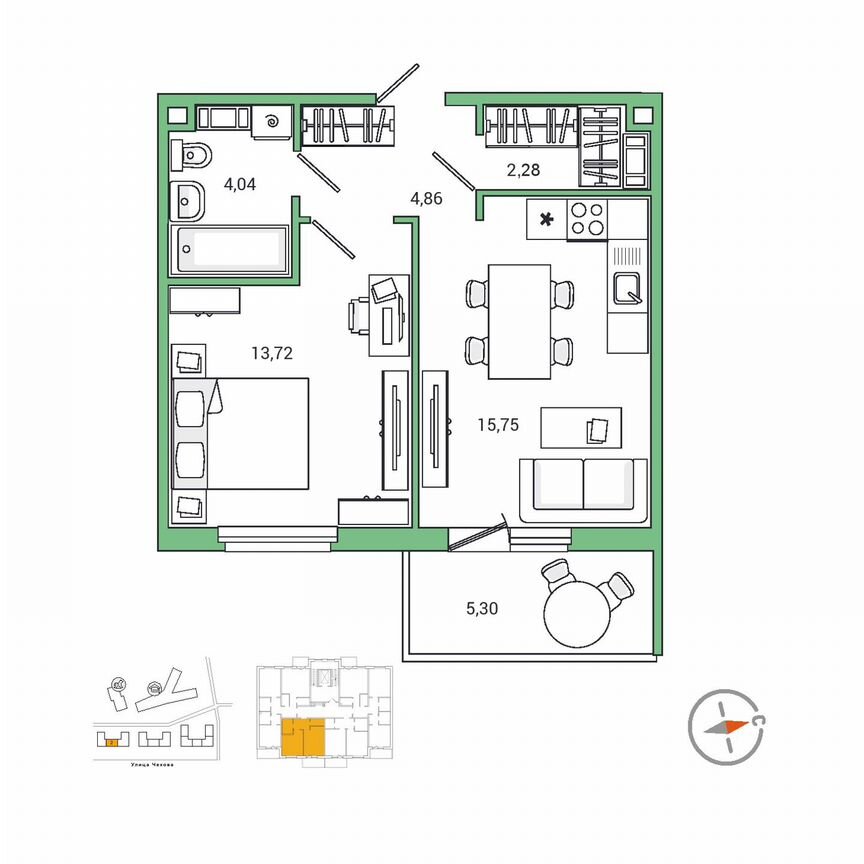 1-к. квартира, 42,4 м², 4/9 эт.