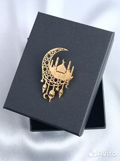 Брошь Мусульманская - мечети и месяц в золоте