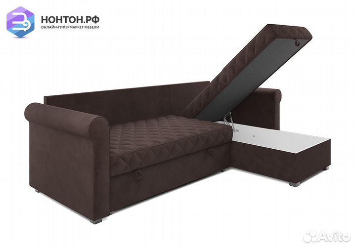 Угловой диван дельфин Берлин велюр коричневый