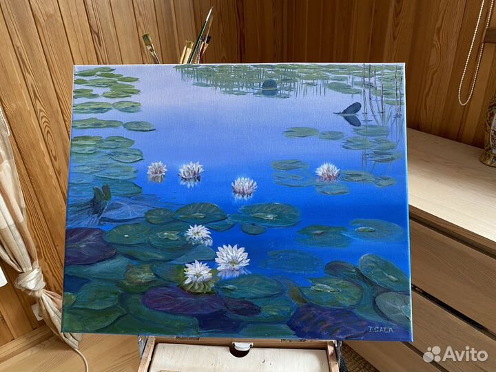Картина живопись кувшинк пруд маслом на холсте