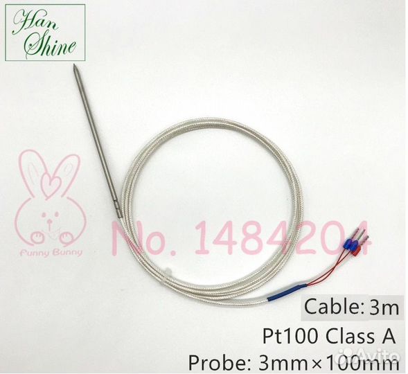 Игольчатый датчик темп Pt100 3х100мм1,5м,4х100мм2м