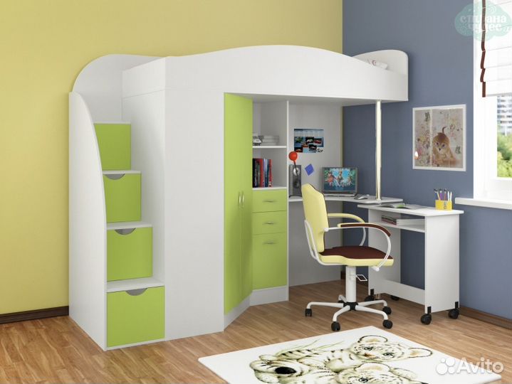 Кровать-чердак Теремок Гранд со ступенями