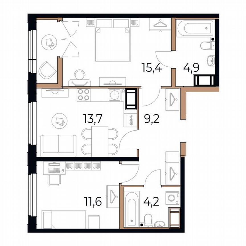 2-к. квартира, 60,4 м², 13/17 эт.