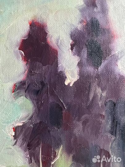 Картина маслом зимний пейзаж лес монохром