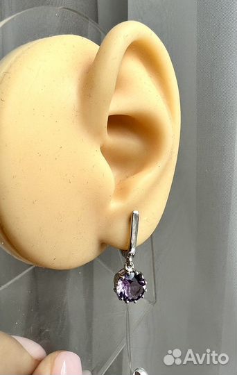 Серебряные серьги с натуральными аметистами