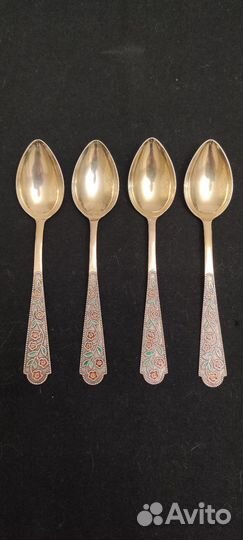Чайные ложки 4шт эмаль серебро 875 СССР