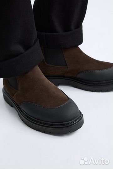 Ботинки Zara Split Suede With Trimming, коричневый