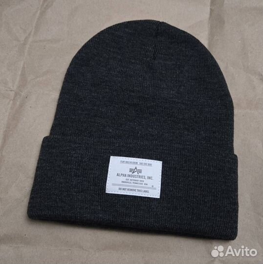 Шапка Alpha Industries теплая серая с подворотом н