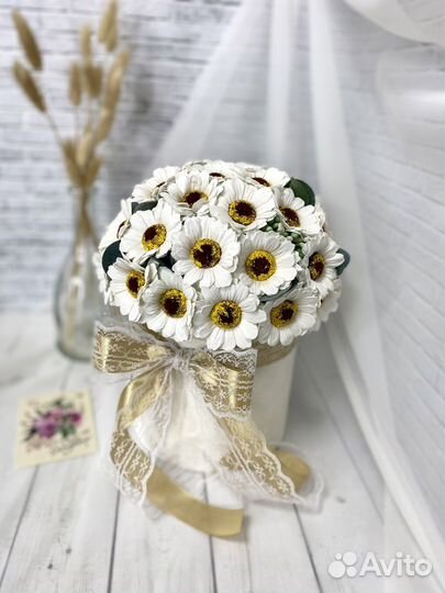 Мыльные ромашки в коробке, мыльный букет