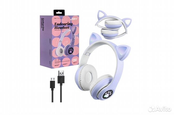 Наушники Bluetooth Фиолетовые с Ушками