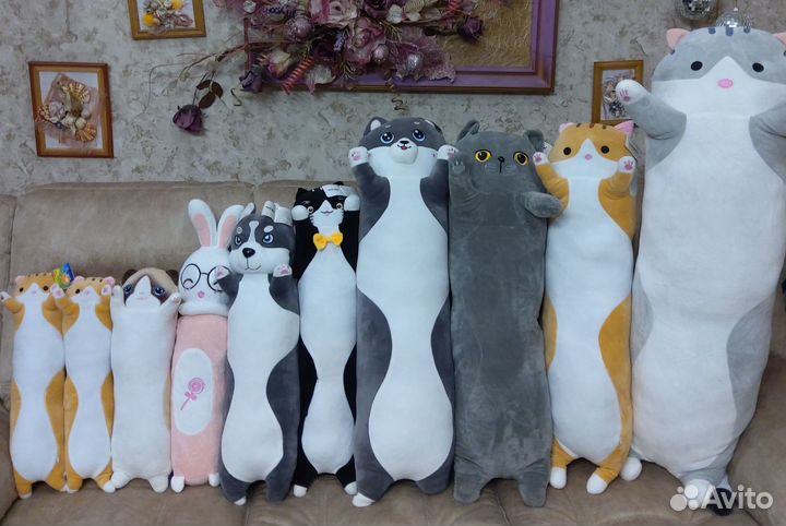 Серый кот-обнимашка - мягкая игрушка