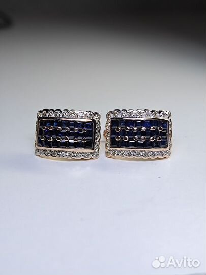 Золотые Серьги 585 с сапфирами и бриллиантами