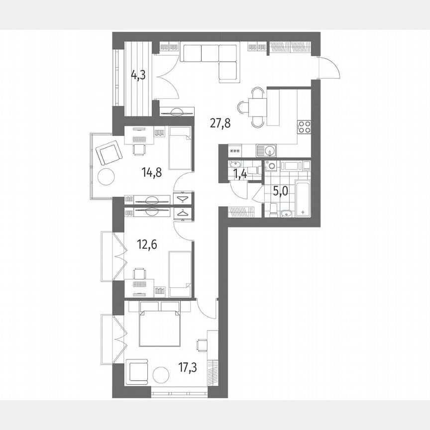 3-к. квартира, 95,7 м², 11/11 эт.