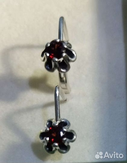 Серебряные серьги СССР 875 пробы с гранатом