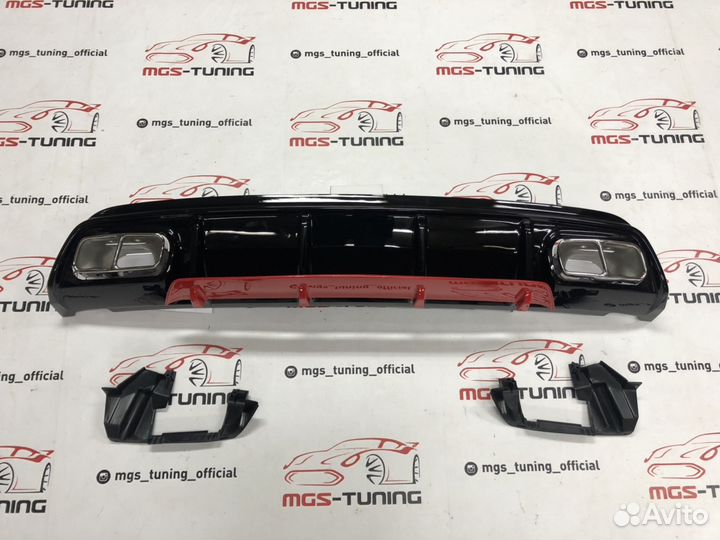 Диффузор хром насадки Мерс А45 AMG красный 12-15