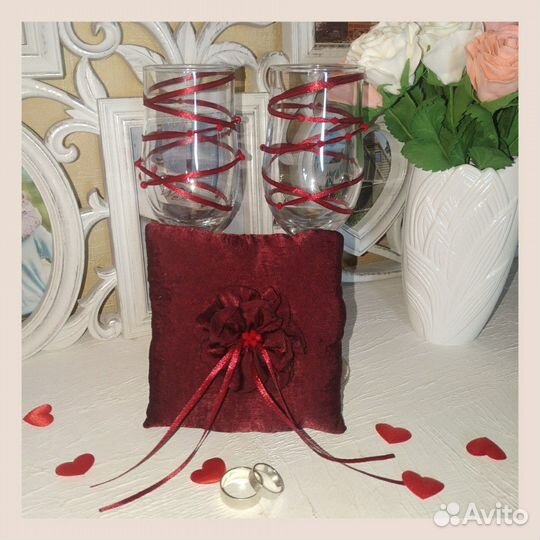 Аксессуары на свадьбу / подушка для колец / бокалы