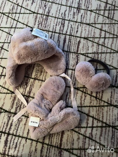 Новые шапка + варежки + наушники