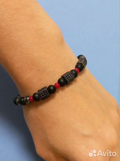 Браслет мужской женский (агат, гематит, гранат)