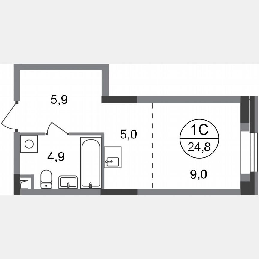 Квартира-студия, 24,8 м², 1/20 эт.
