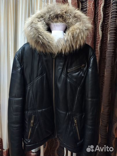 Пуховик-куртка мужская кожаная