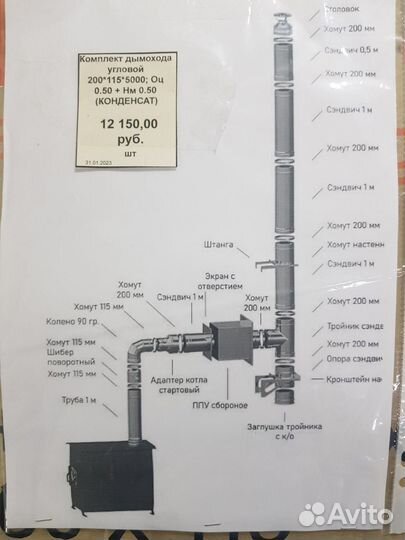 Комплект дымохода модульный на трубу 115мм