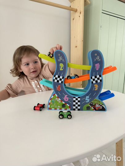 Автотрек с машинками деревянный