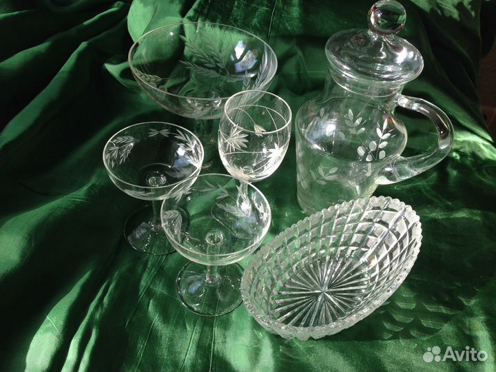 Хрусталь стекло вазы сухарница ладья рог