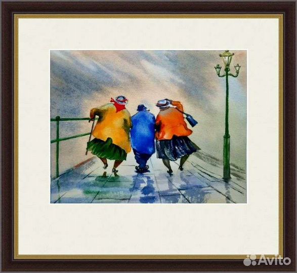 Картина акварелью 19,5х24,5. Вечер пятницы