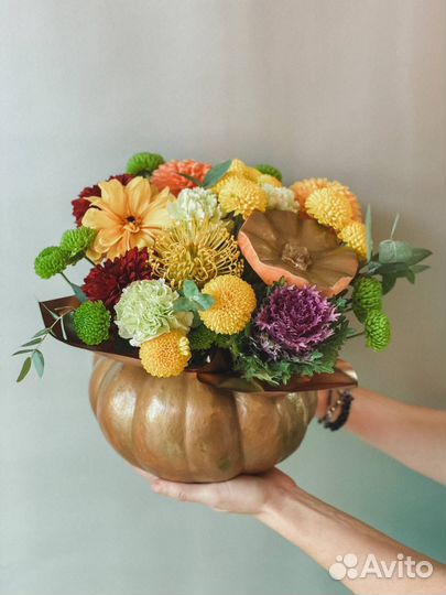 Цветочные композиции в тыкве