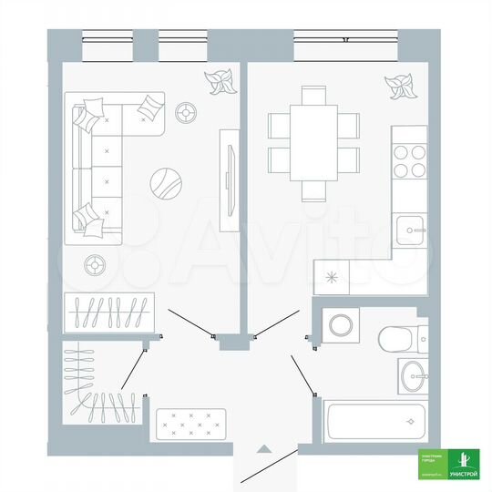 1-к. квартира, 34,8 м², 1/5 эт.