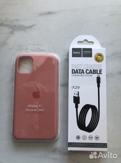 Кабель для зарядки iPhone, чехол розовый для 11