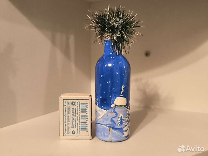 Бутылочка пустая из-под бальзама декорированная