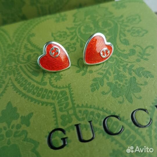 Серьги Gucci красные сердечки