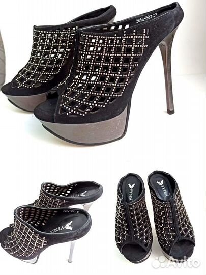Босоножки Сабо черные стразы 37,5 -38 размер