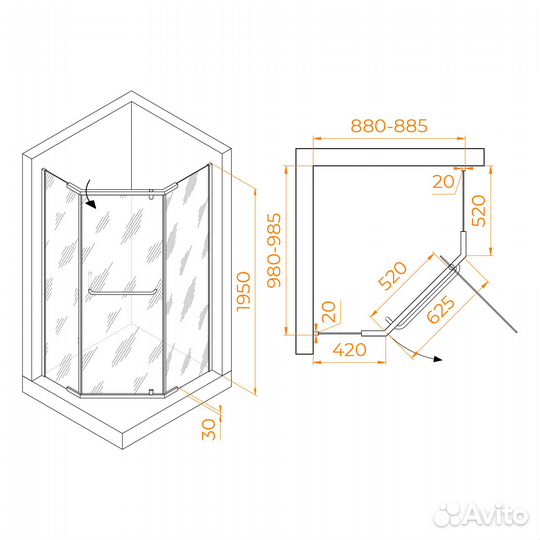 Душевой уголок RGW PA-091 900x1000 Прозрачное