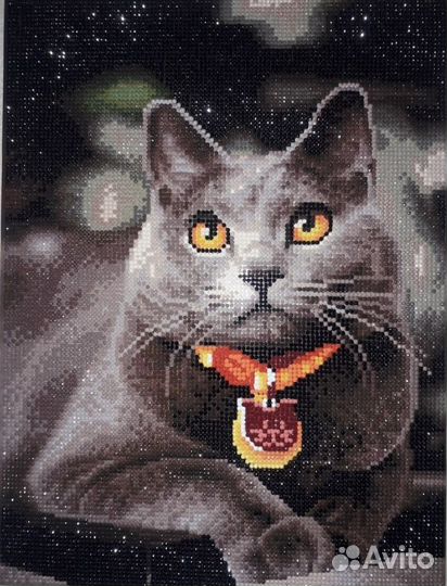 Алмазная мозаика на подрамнике Серый кот