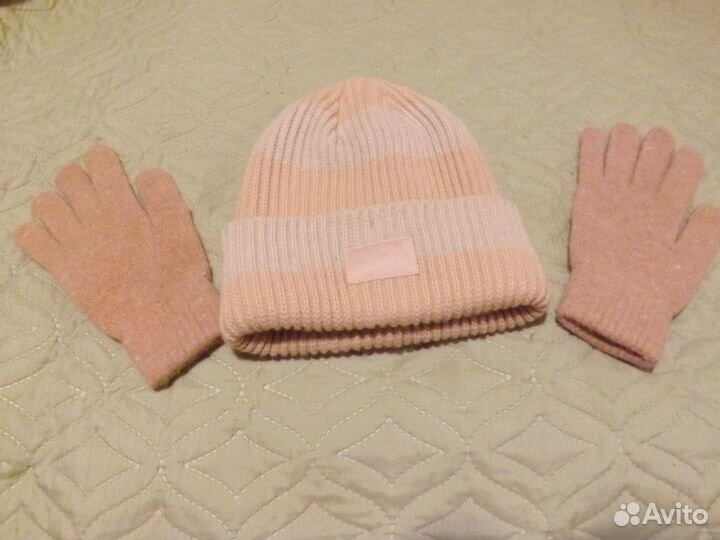 Шапка и перчатки новые L.eterite р.54-58 розовые
