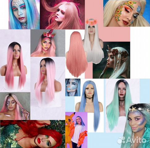 Фуражка, парик омбре, цветной, мужской, женский