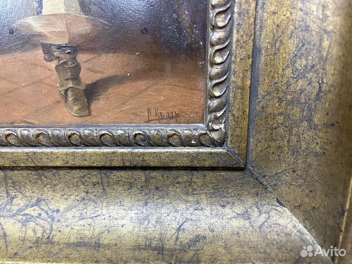 Антикварная картина на дереве 