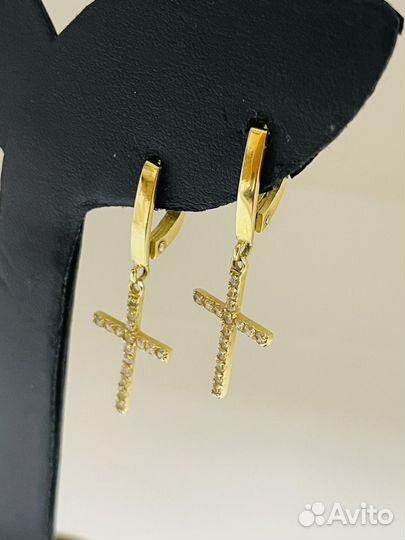 Золотые серьги крестики 585