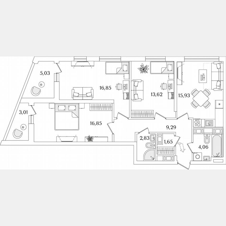 3-к. квартира, 85,1 м², 17/17 эт.