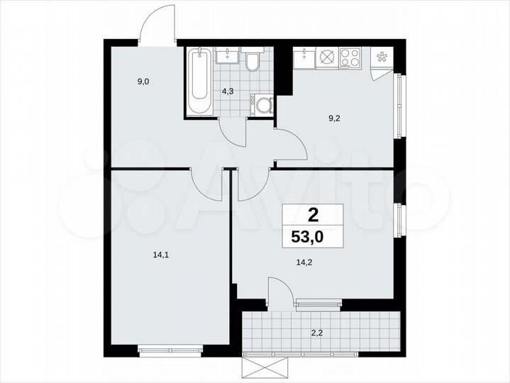 2-к. квартира, 53 м², 16/18 эт.