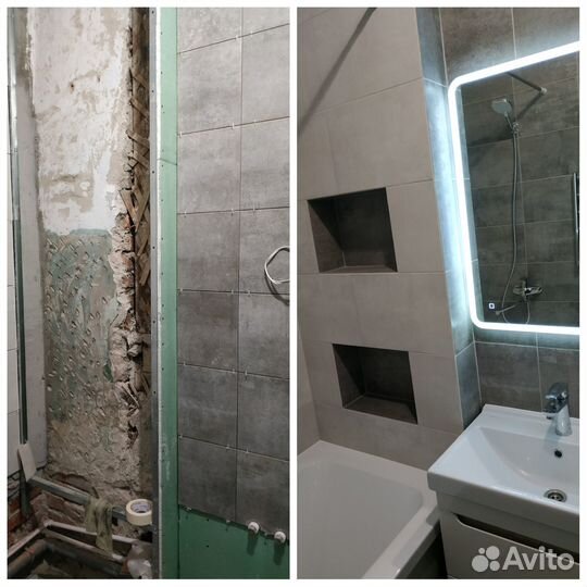 Ремонт ванной комнаты и санузла, укладка плитки