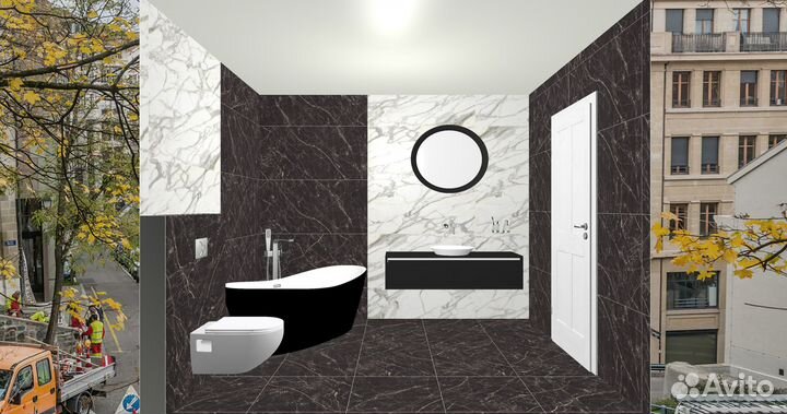 Растановка мебели И сантехники 3D В ванной комнате